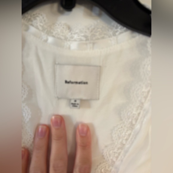 new Reformation Ketra puff sleeve button up lace trim midi dress in white cotton - Picture 7 of 11